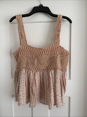 Tularosa crochet embroidered tank baby doll blouse
